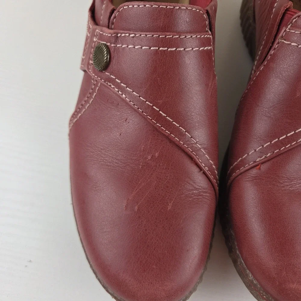Clarks Caroline Pearl Red Leather Comfort Casual Shoes Women's Size 9 M
